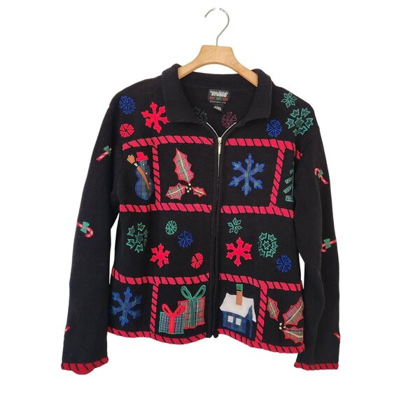 Vintage Ugly Christmas Sweater Cardigan Embroidered Teddy Bears Winter Cute - Picture 2 of 9